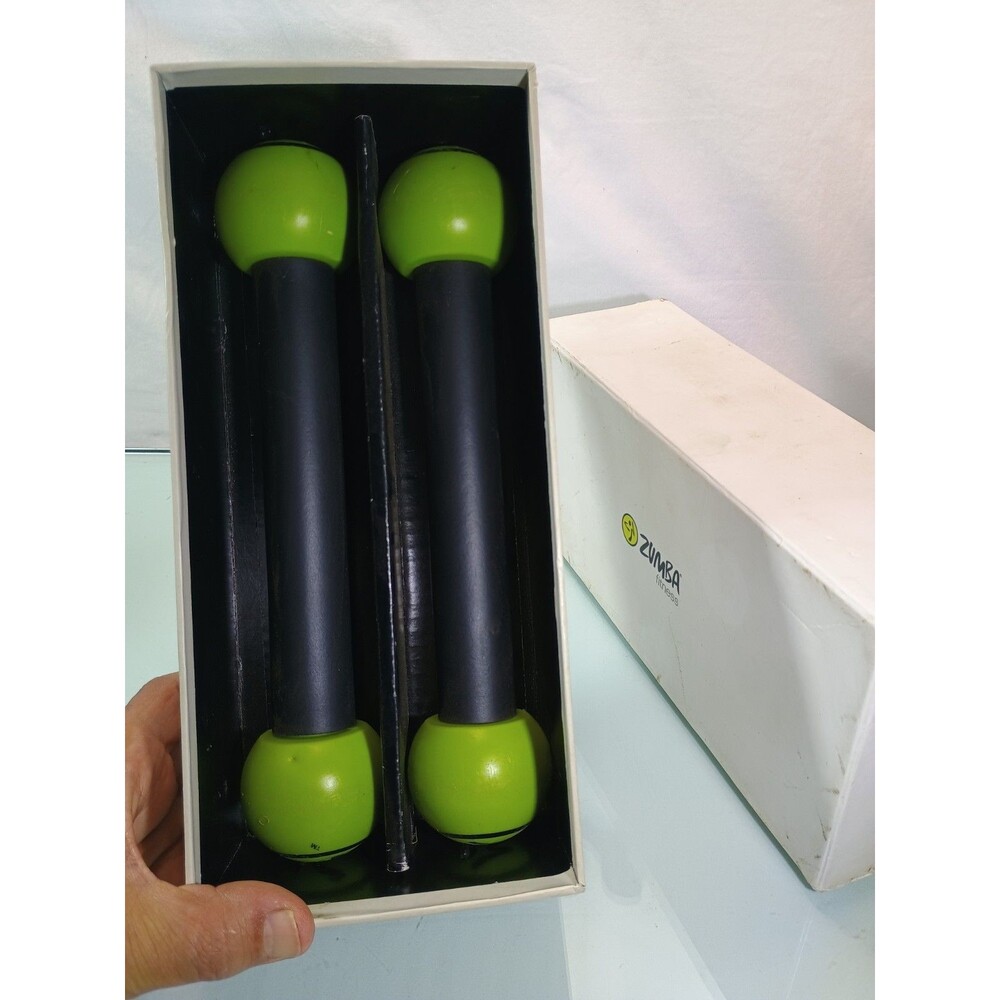 Zumba Toning Sticks w Box Neon Green Black 1 LB Weights Set of 2 STICKS